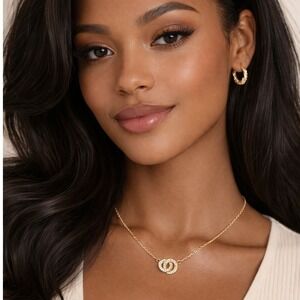 Coach Interlocking Open Circle Necklace Gold Tone Pave Crystal Logo F54517